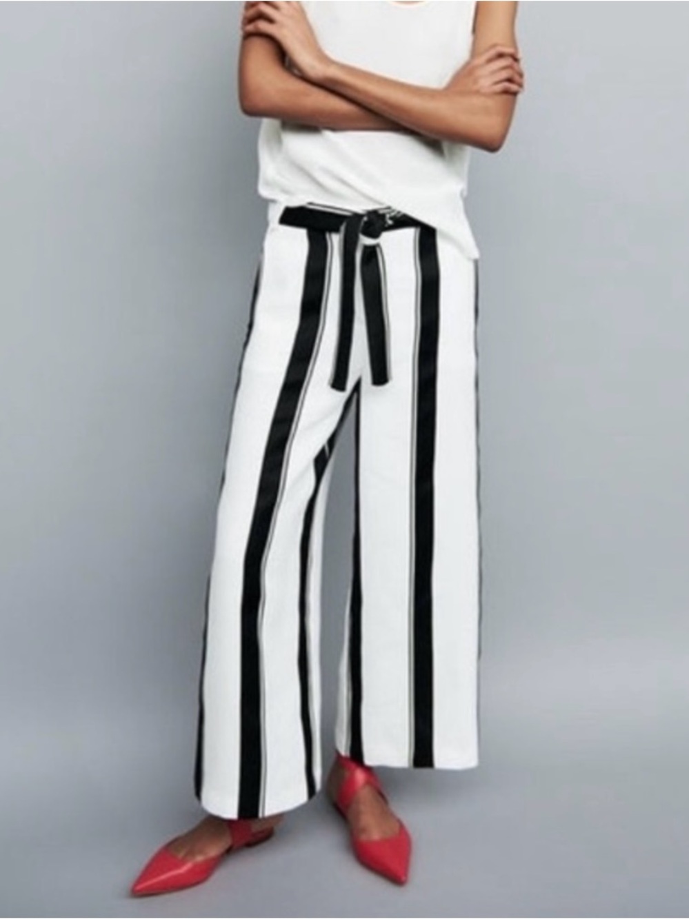 Maje High-Waist Stripe Pants with Tie Belt